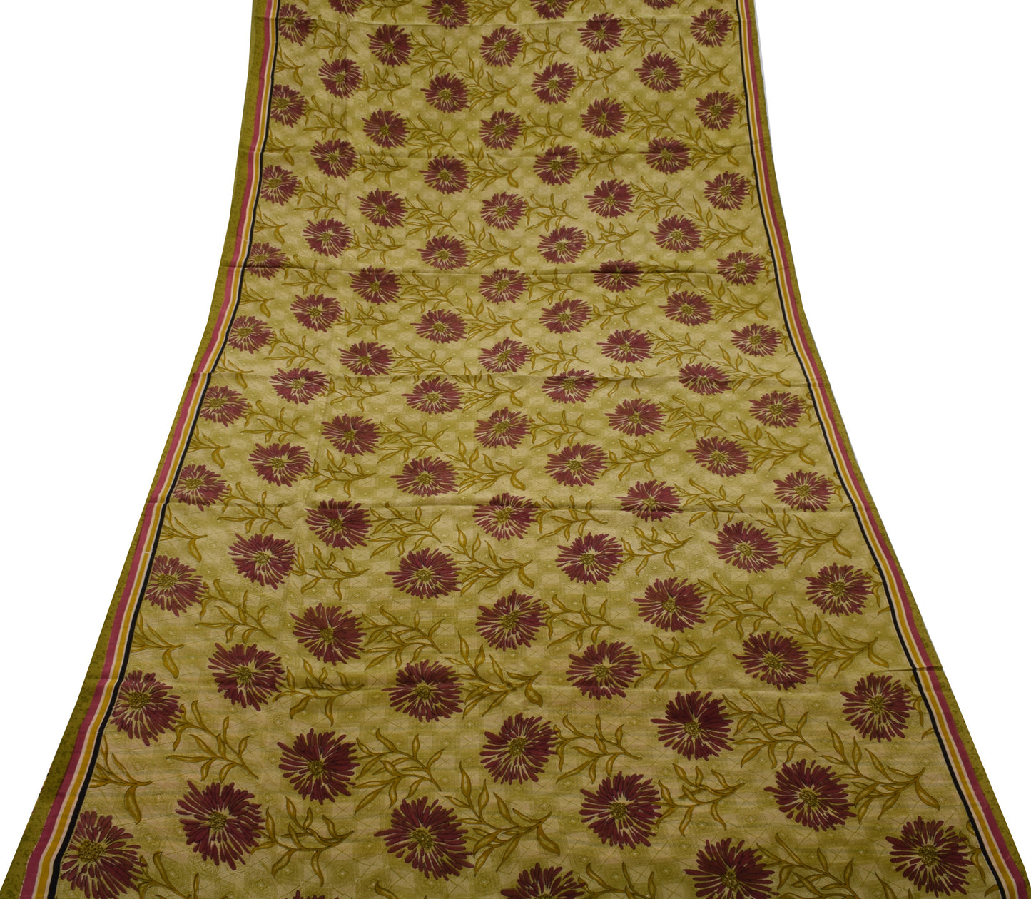 Sushila Vintage Green Saree 100% Pure Crepe Silk Printed Floral Soft Fabric