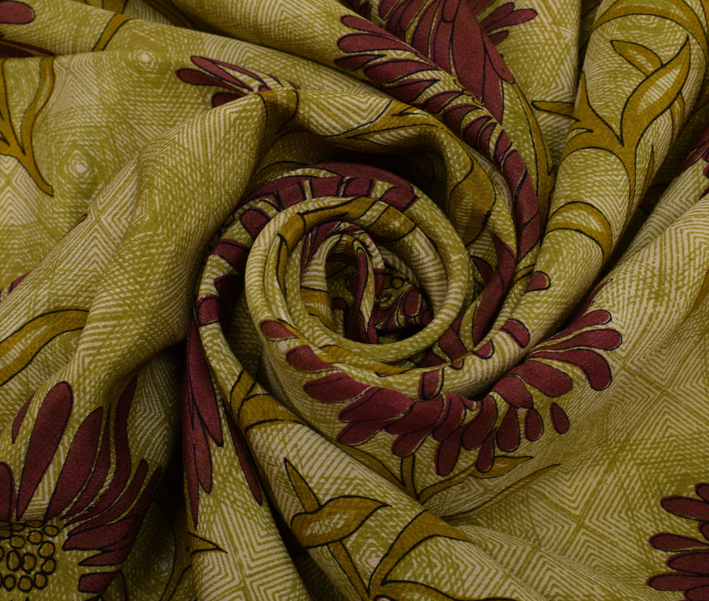 Sushila Vintage Green Saree 100% Pure Crepe Silk Printed Floral Soft Fabric