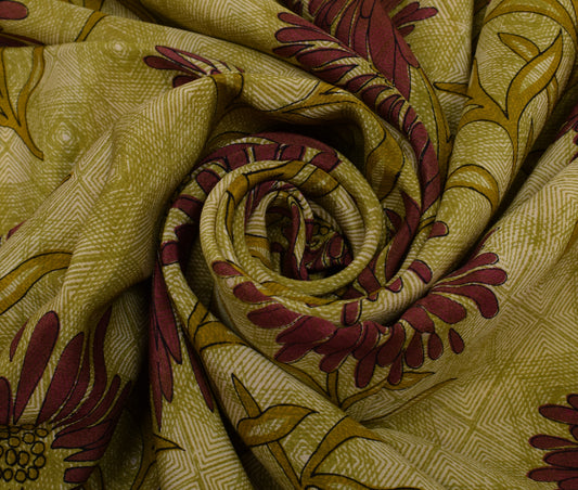 Sushila Vintage Green Saree 100% Pure Crepe Silk Printed Floral Soft Fabric