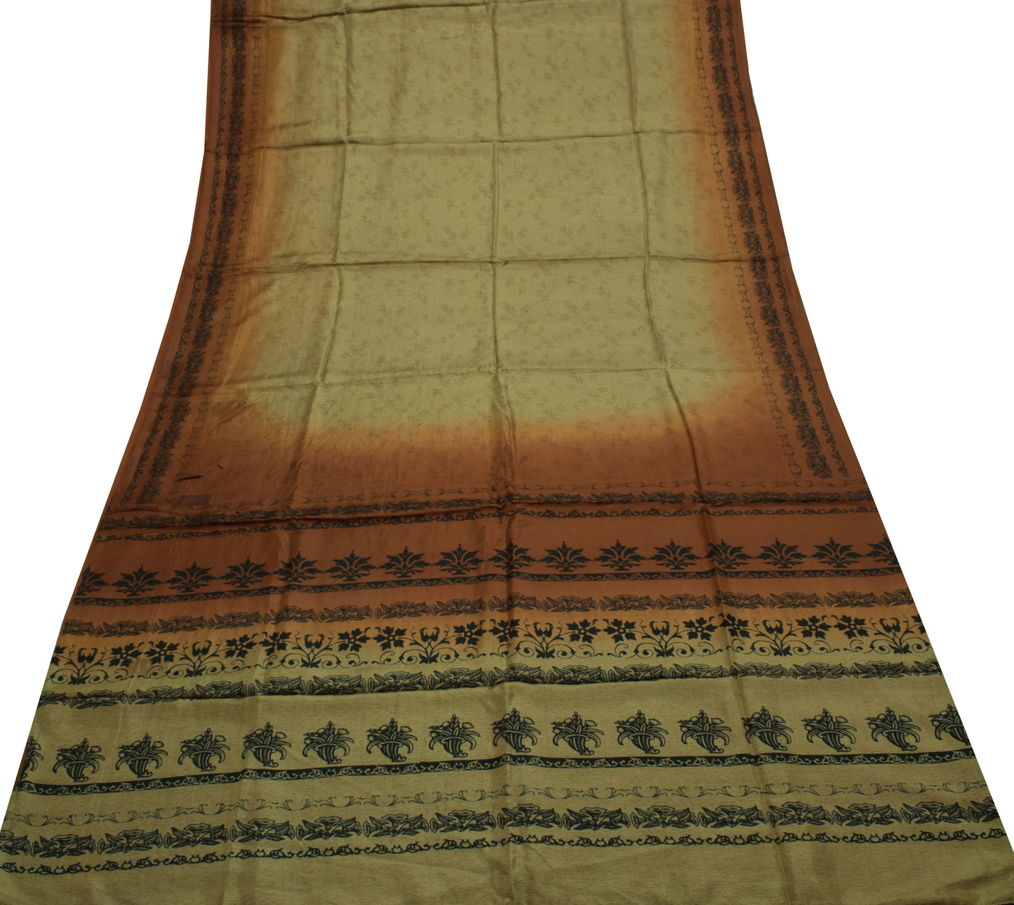 Sushila Vintage Green Saree 100% Pure Silk Printed Floral Soft Craft Fabric