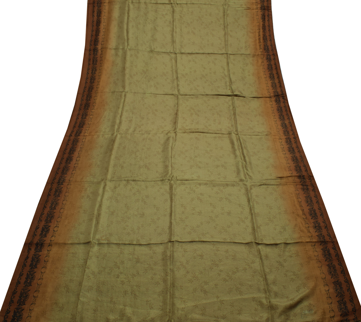 Sushila Vintage Green Saree 100% Pure Silk Printed Floral Soft Craft Fabric