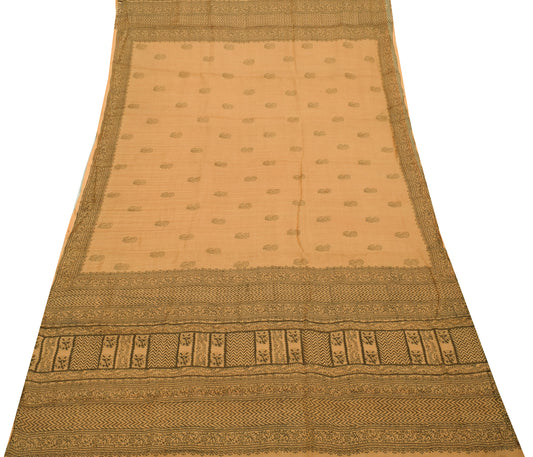 Sushila Vintage Peach Saree Pure Tissue Silk Printed Floral Craft 5 YD Fabric