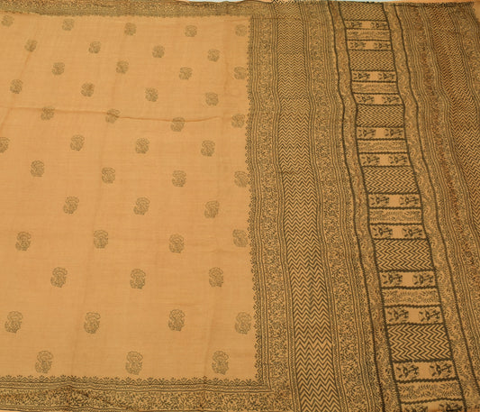 Sushila Vintage Peach Saree Pure Tissue Silk Printed Floral Craft 5 YD Fabric