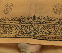 Sushila Vintage Peach Saree Pure Tissue Silk Printed Floral Craft 5 YD Fabric