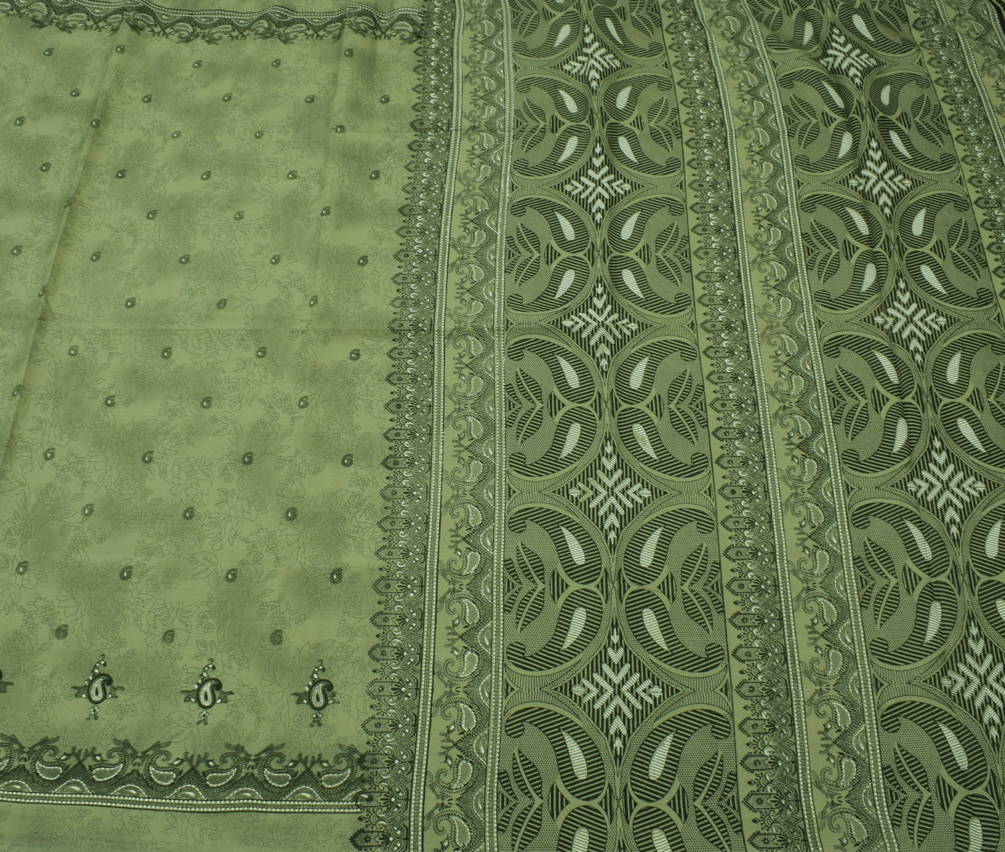 Sushila Vintage Green Saree Blend Silk Printed Floral Soft Craft Sari Fabric