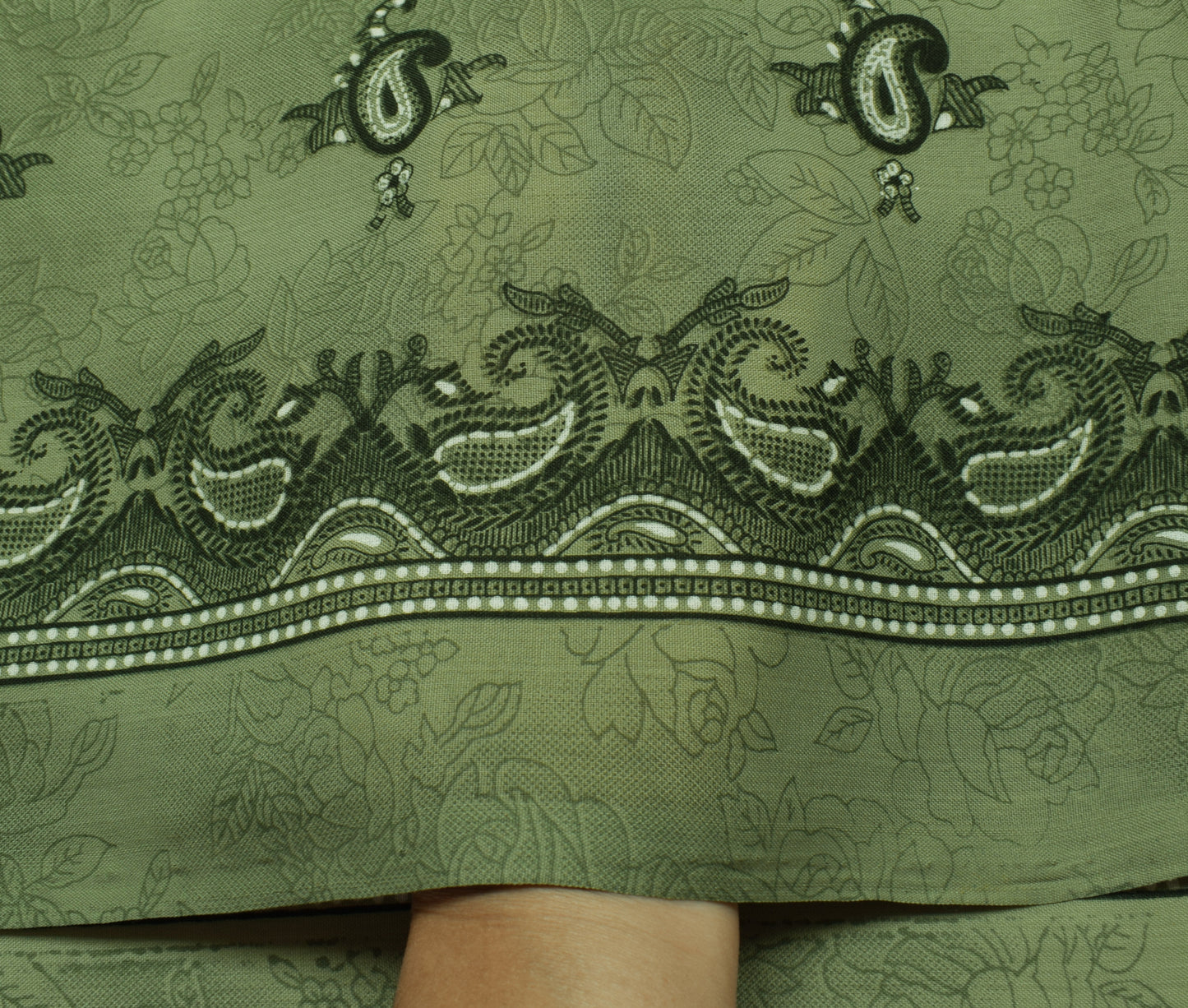 Sushila Vintage Green Saree Blend Silk Printed Floral Soft Craft Sari Fabric