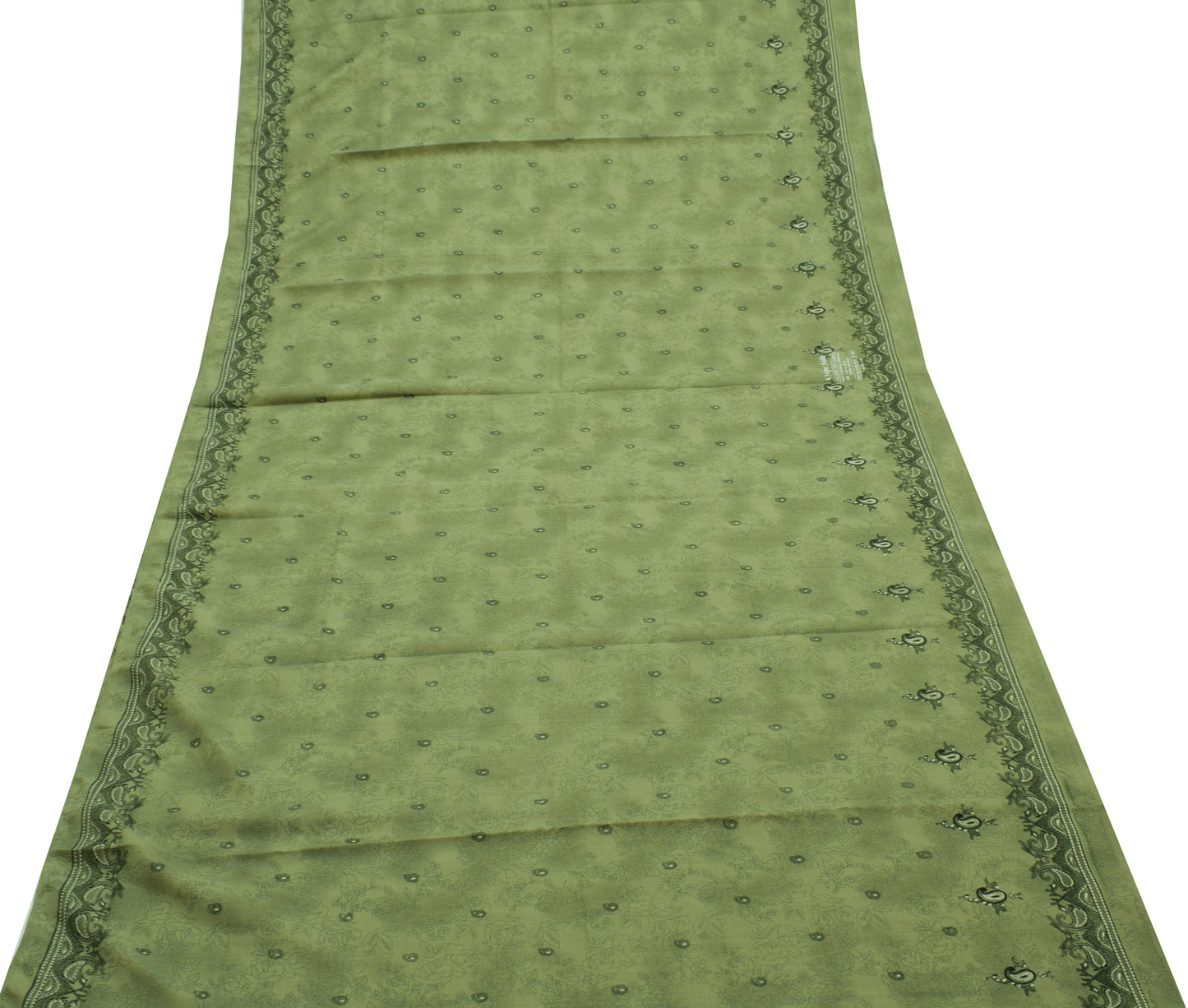 Sushila Vintage Green Saree Blend Silk Printed Floral Soft Craft Sari Fabric