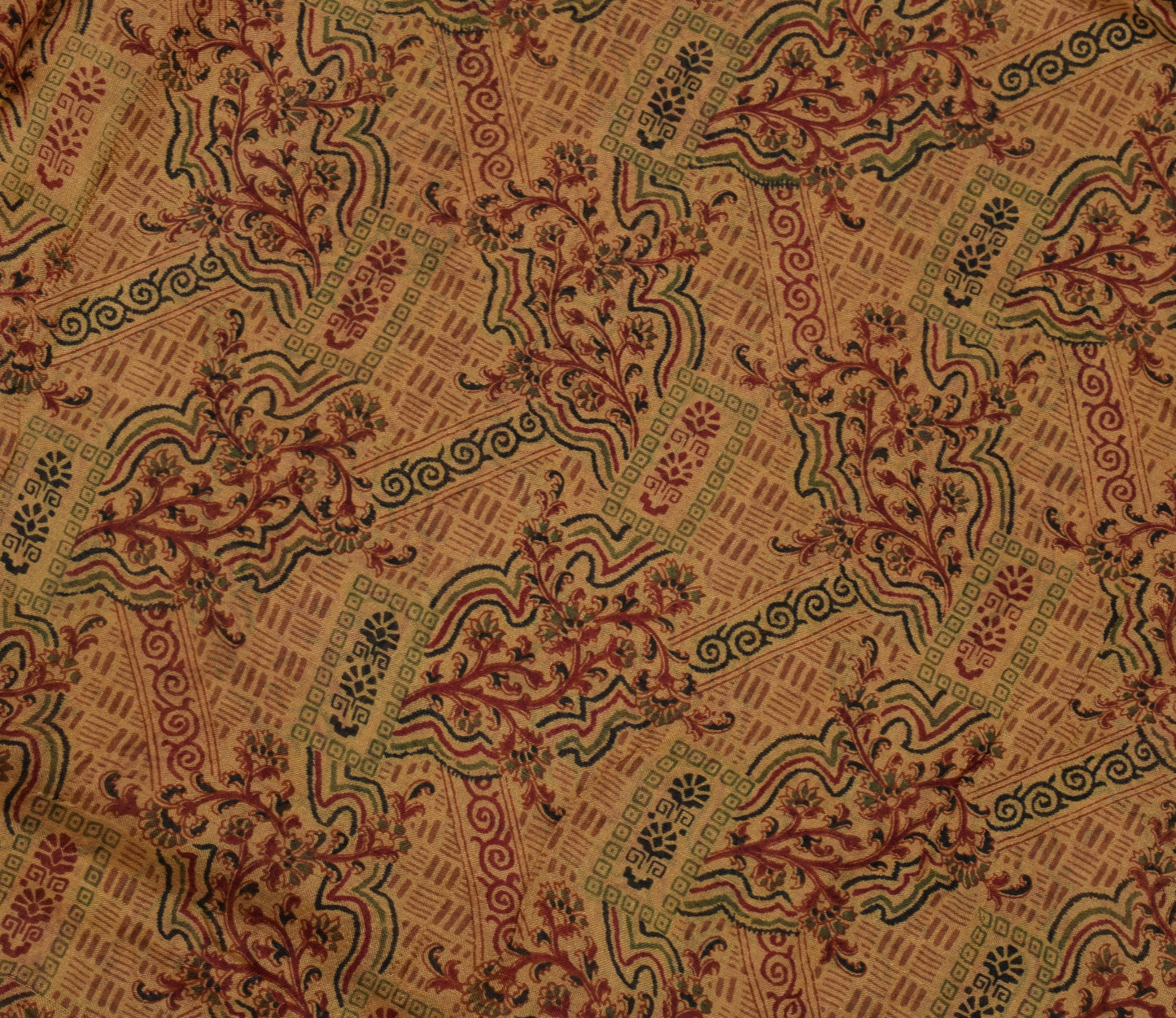 Sushila Vintage Brown Saree 100% Pure Silk Printed Floral Soft Craft Sari Fabric