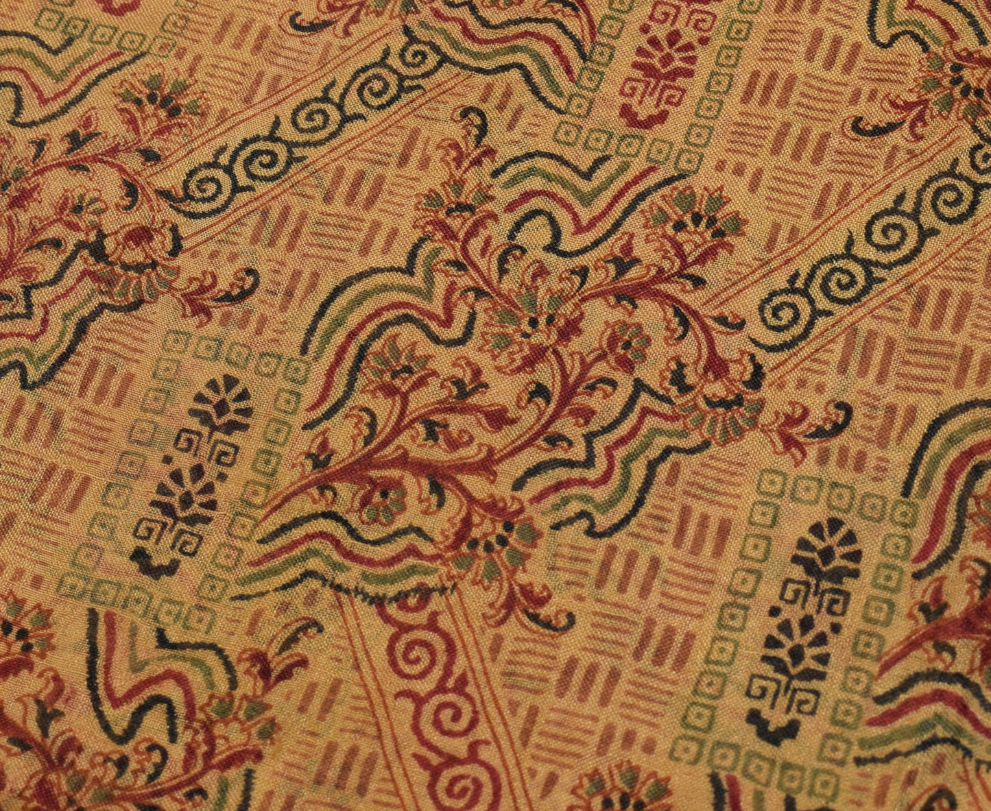 Sushila Vintage Brown Saree 100% Pure Silk Printed Floral Soft Craft Sari Fabric
