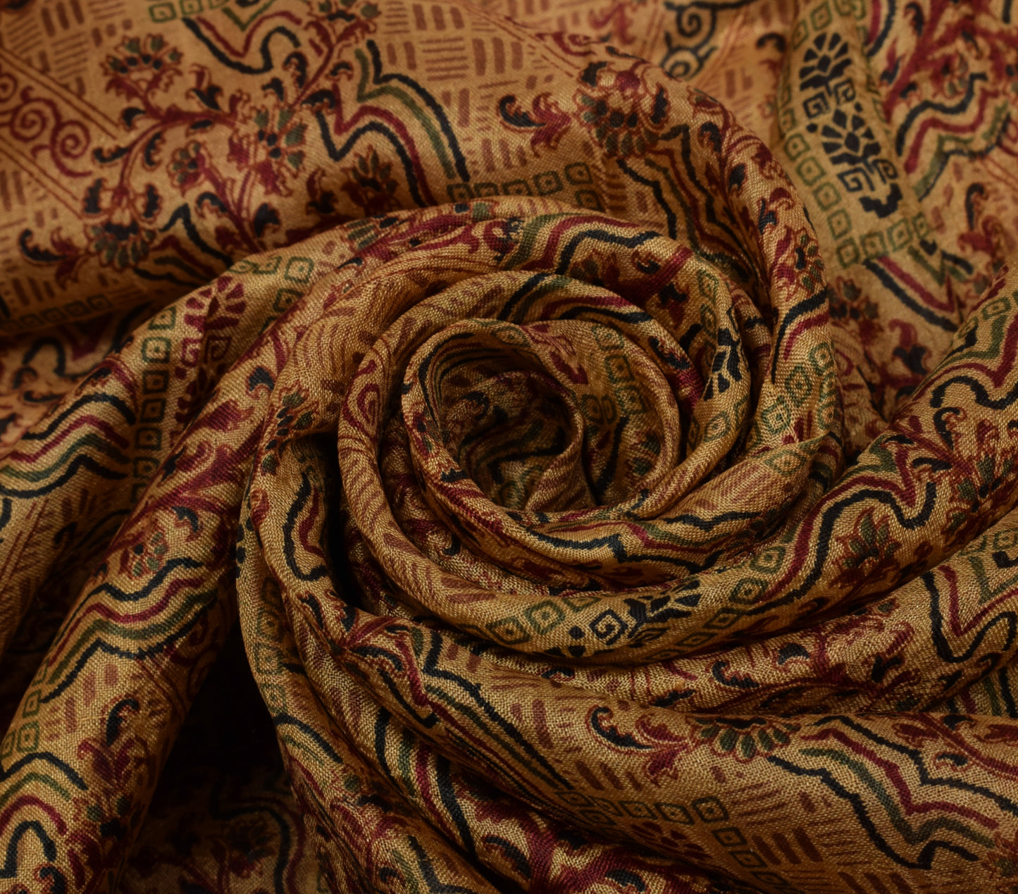 Sushila Vintage Brown Saree 100% Pure Silk Printed Floral Soft Craft Sari Fabric