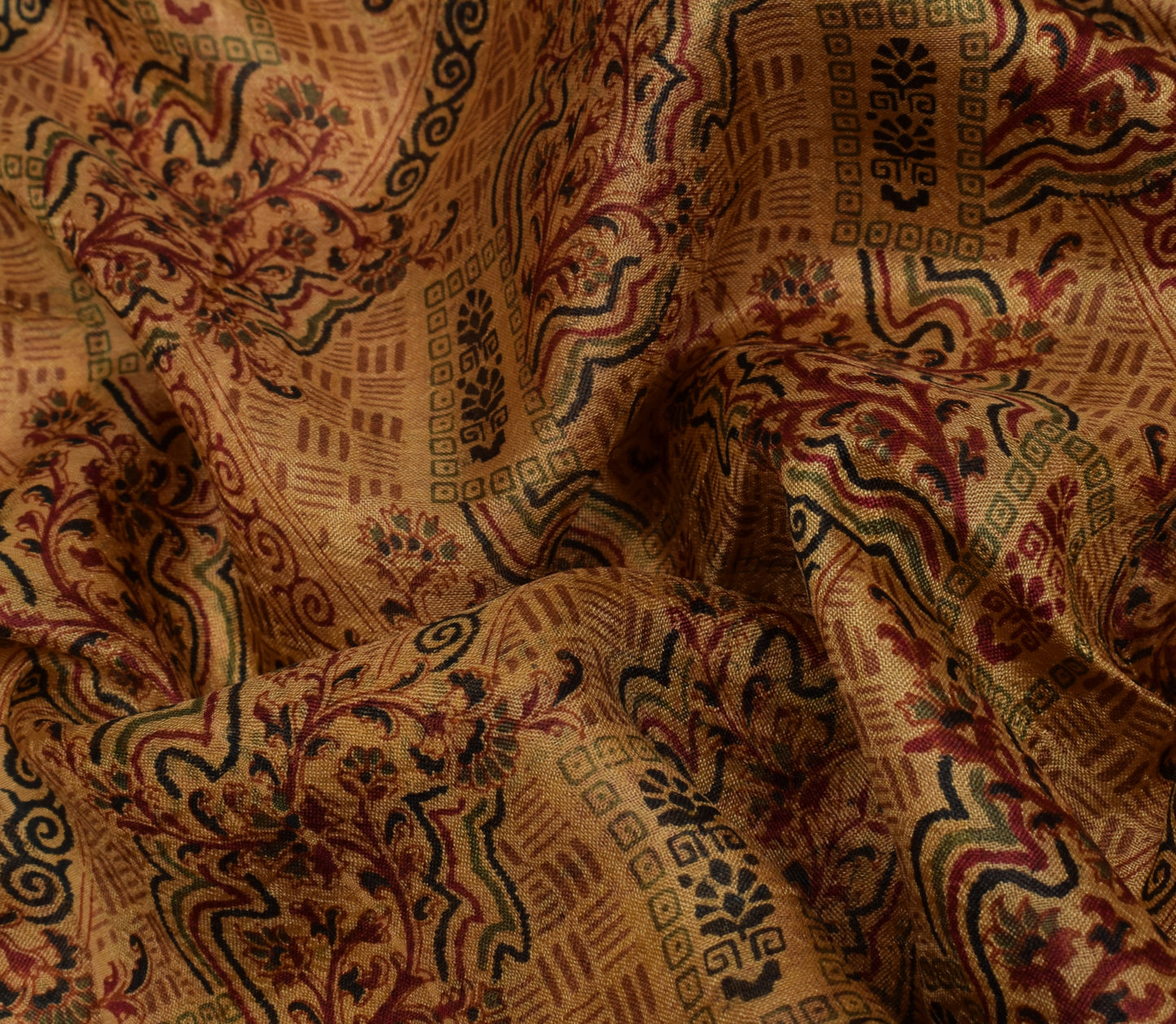 Sushila Vintage Brown Saree 100% Pure Silk Printed Floral Soft Craft Sari Fabric