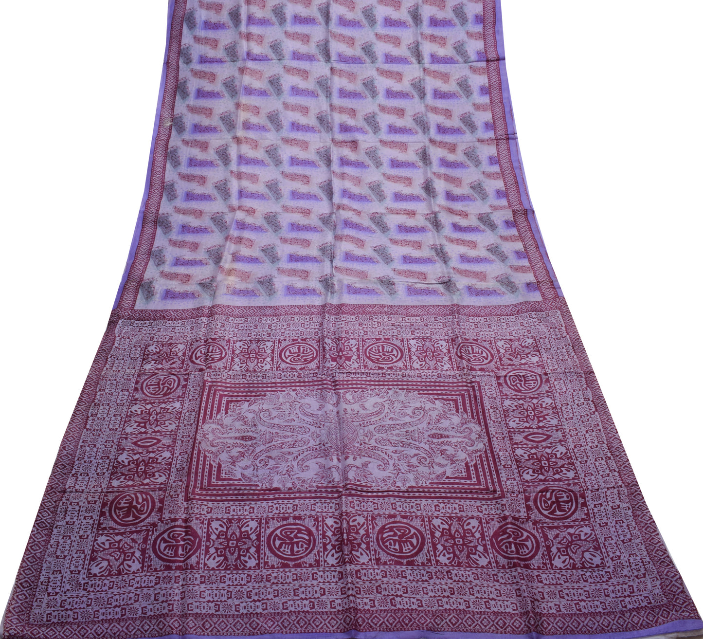 Sushila Vintage Lavender Saree 100% Pure Silk Printed Soft Craft 5 Yard Fabric