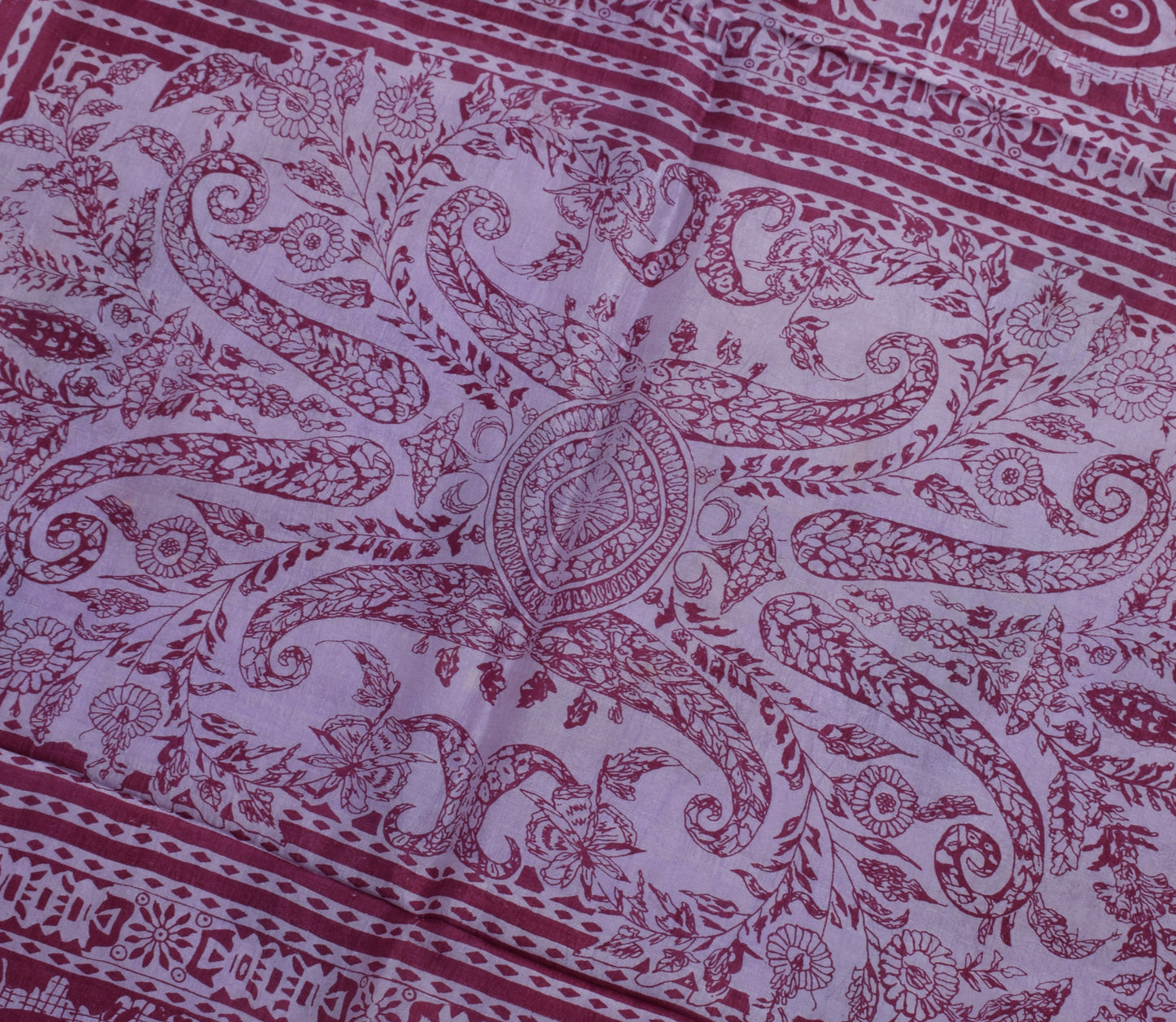 Sushila Vintage Lavender Saree 100% Pure Silk Printed Soft Craft 5 Yard Fabric