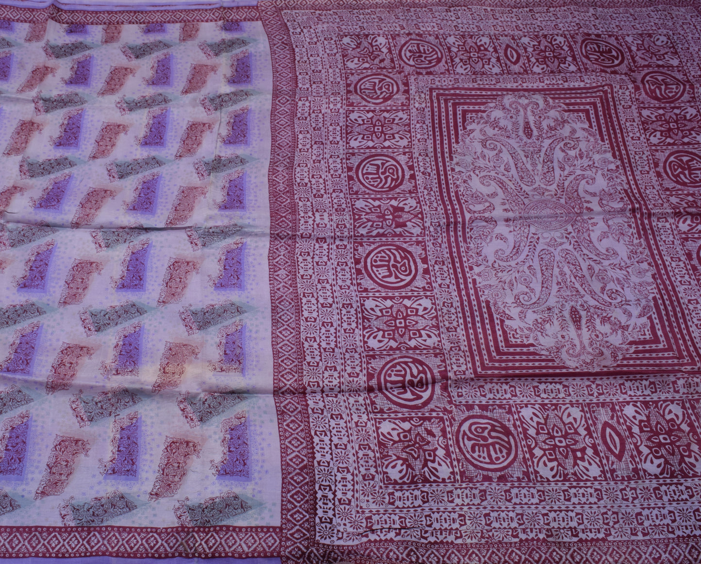 Sushila Vintage Lavender Saree 100% Pure Silk Printed Soft Craft 5 Yard Fabric
