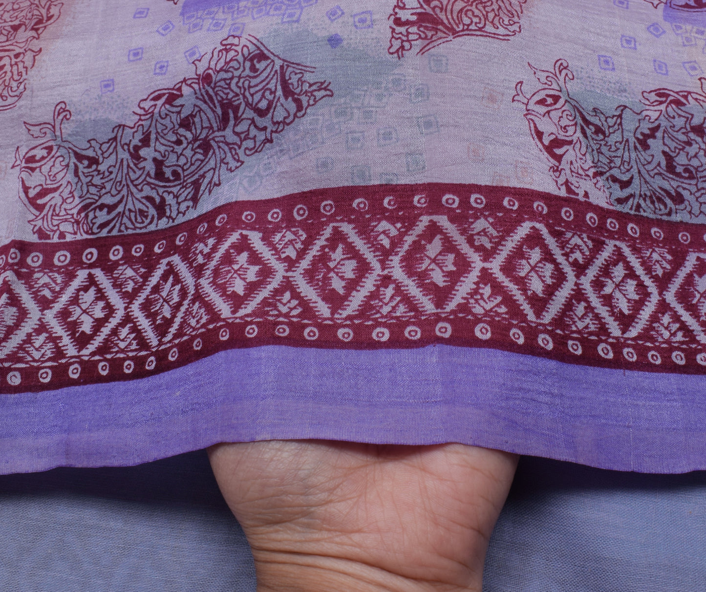 Sushila Vintage Lavender Saree 100% Pure Silk Printed Soft Craft 5 Yard Fabric
