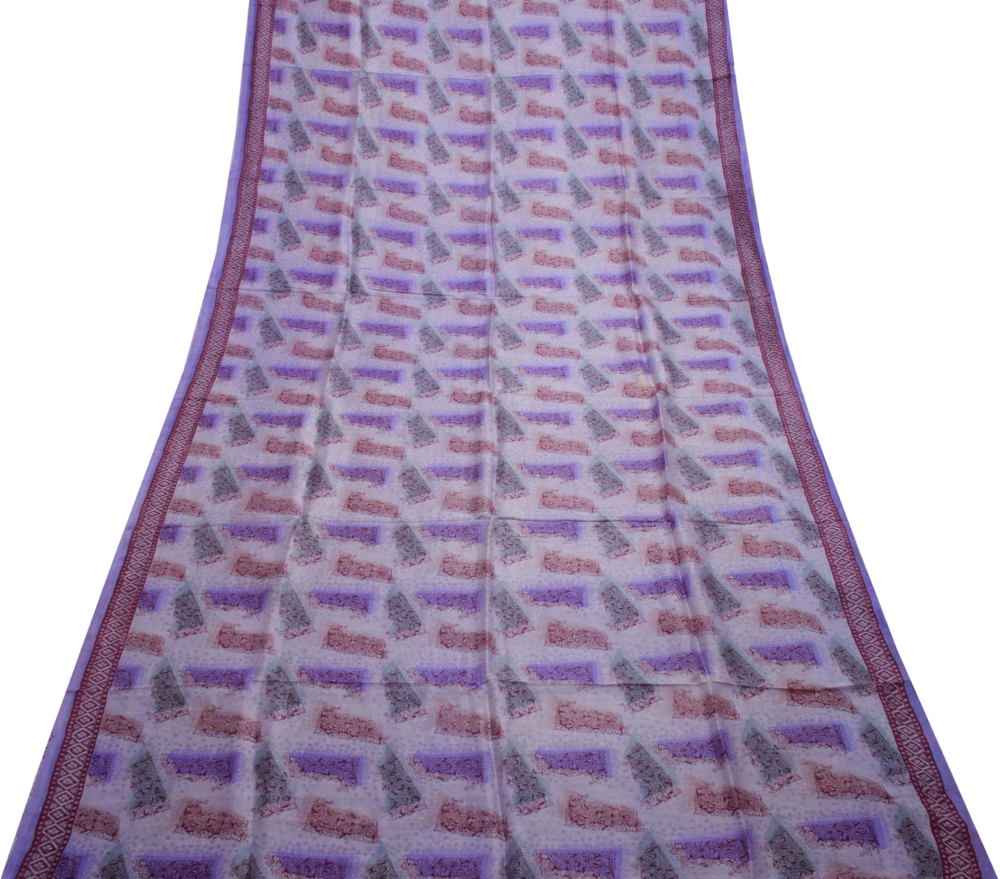 Sushila Vintage Lavender Saree 100% Pure Silk Printed Soft Craft 5 Yard Fabric