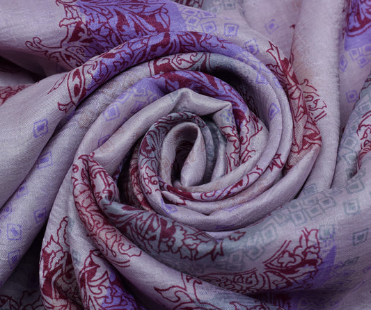 Sushila Vintage Lavender Saree 100% Pure Silk Printed Soft Craft 5 Yard Fabric