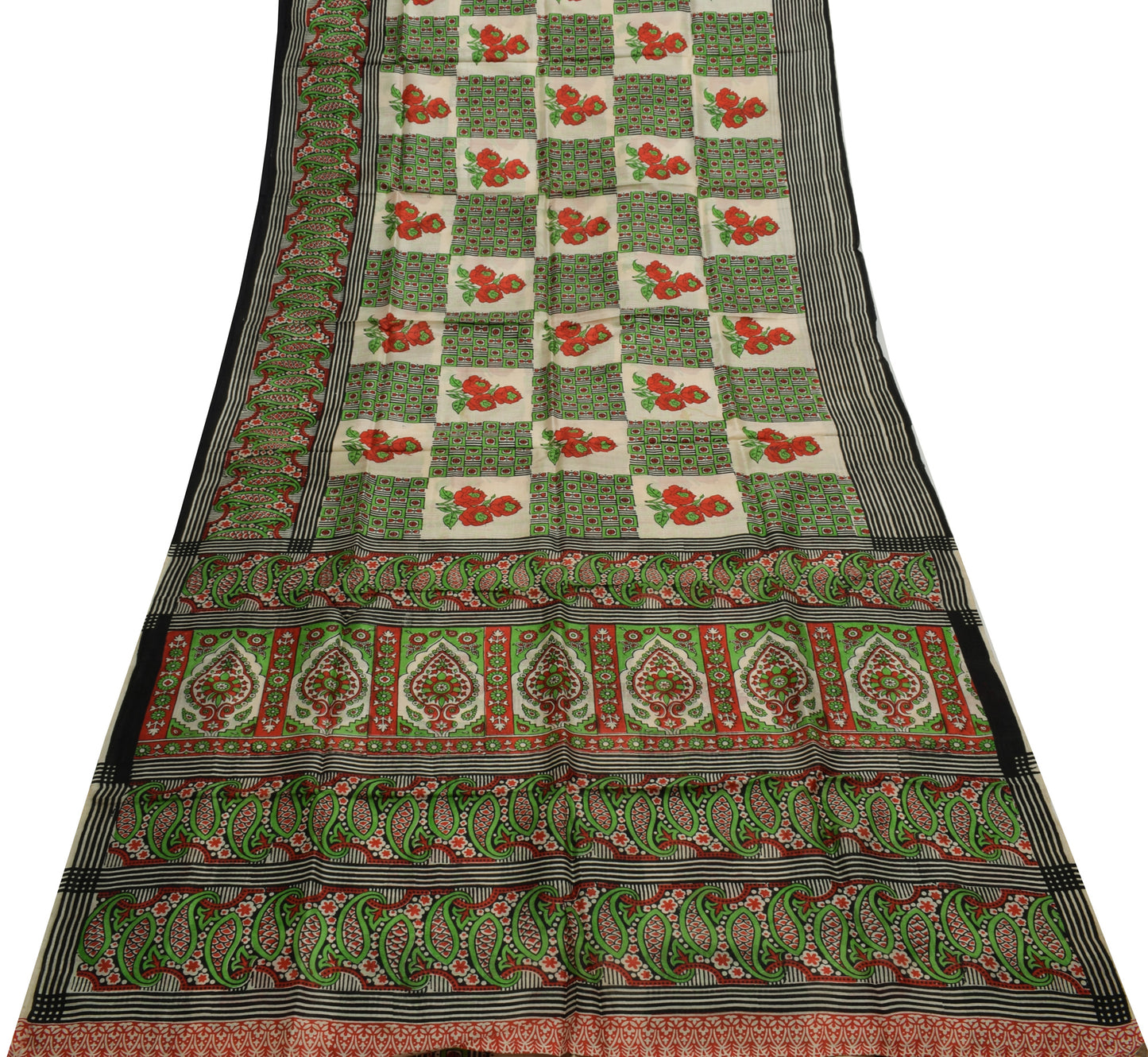 Sushila Vintage Indian Saree 100% Pure Silk Printed 5 Yard Soft Craft Fabric