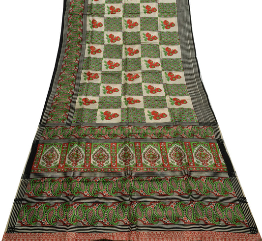 Sushila Vintage Indian Saree 100% Pure Silk Printed 5 Yard Soft Craft Fabric