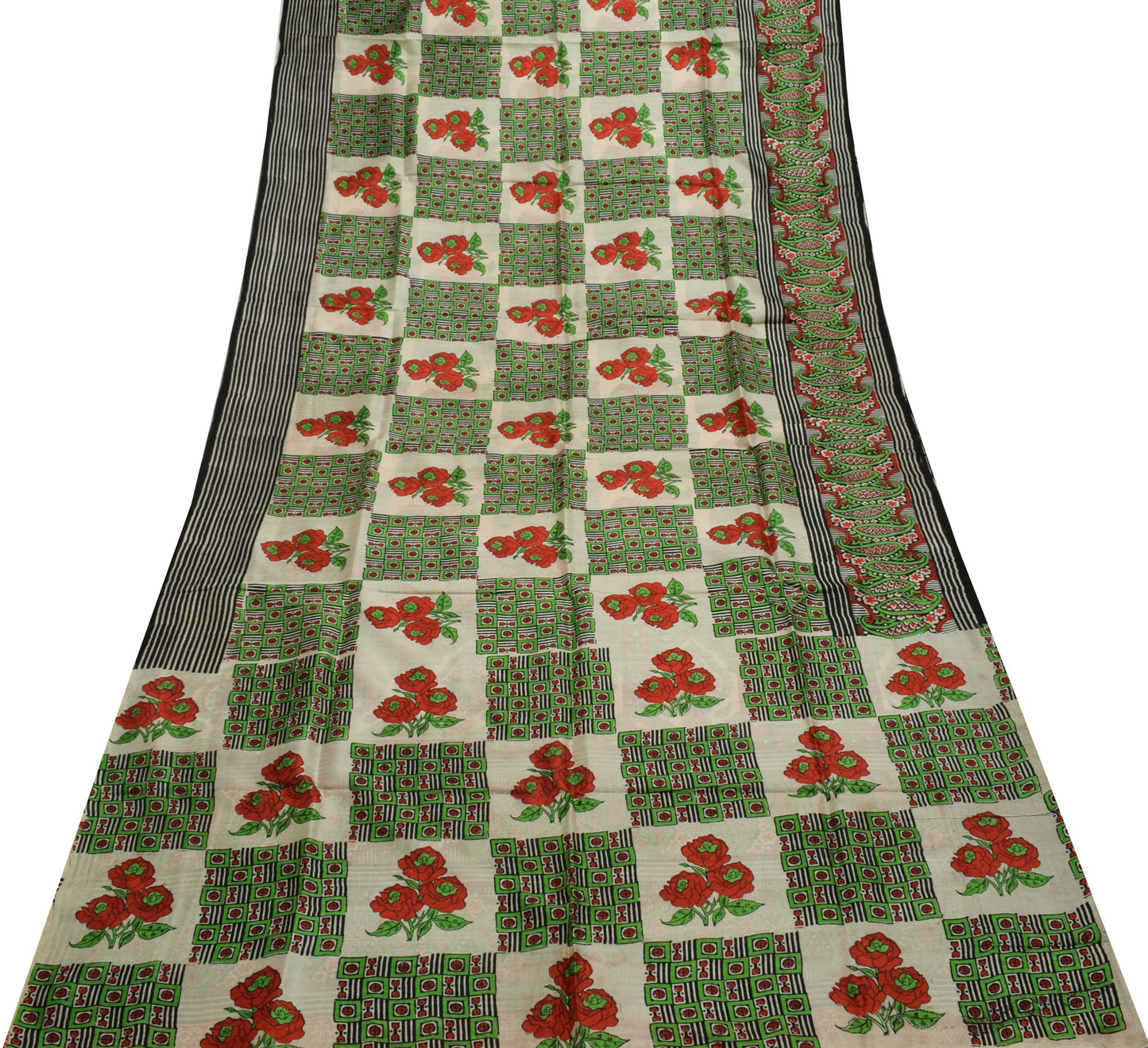 Sushila Vintage Indian Saree 100% Pure Silk Printed 5 Yard Soft Craft Fabric