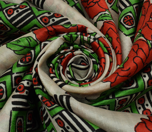 Sushila Vintage Indian Saree 100% Pure Silk Printed 5 Yard Soft Craft Fabric