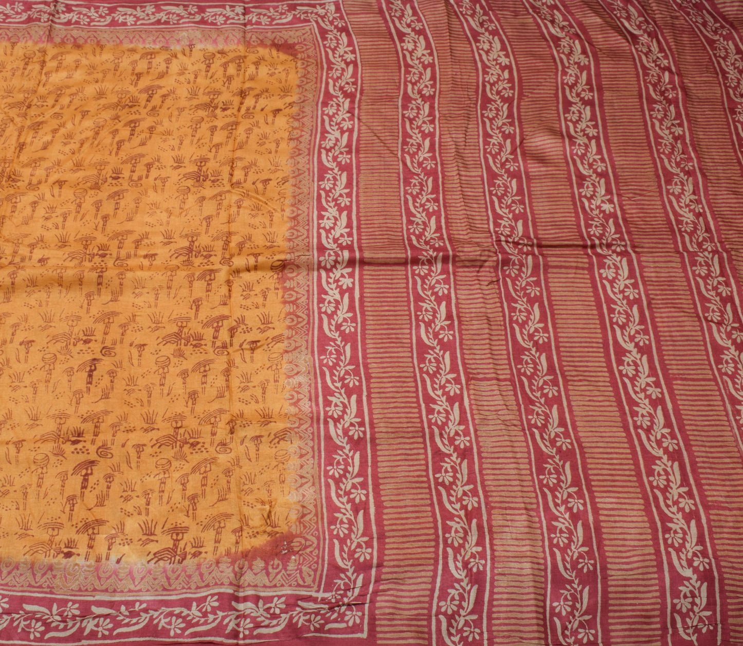 Sushila Vintage Brown Saree 100% Pure Silk Printed 5 Yard Soft Craft Fabric