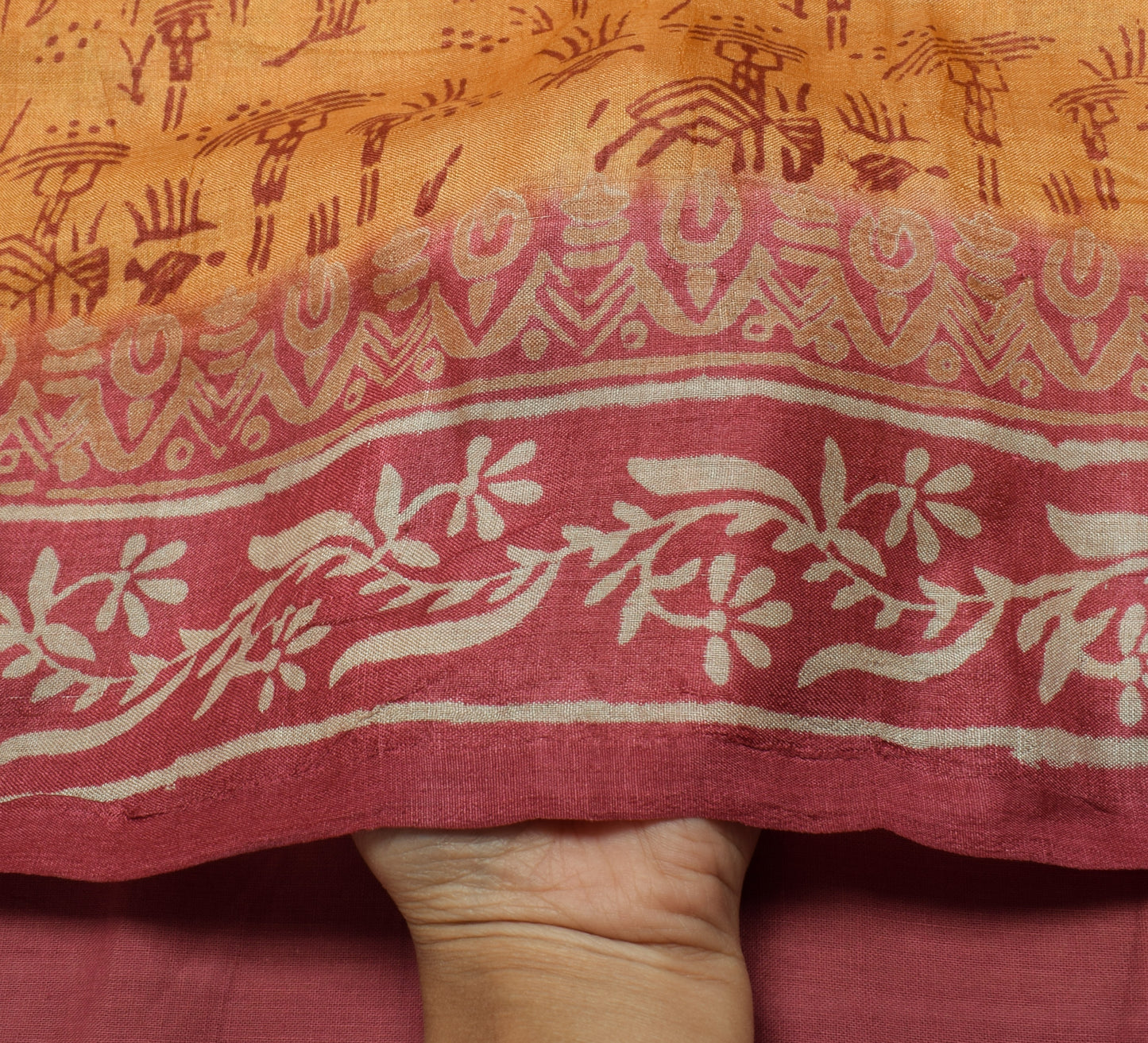 Sushila Vintage Brown Saree 100% Pure Silk Printed 5 Yard Soft Craft Fabric