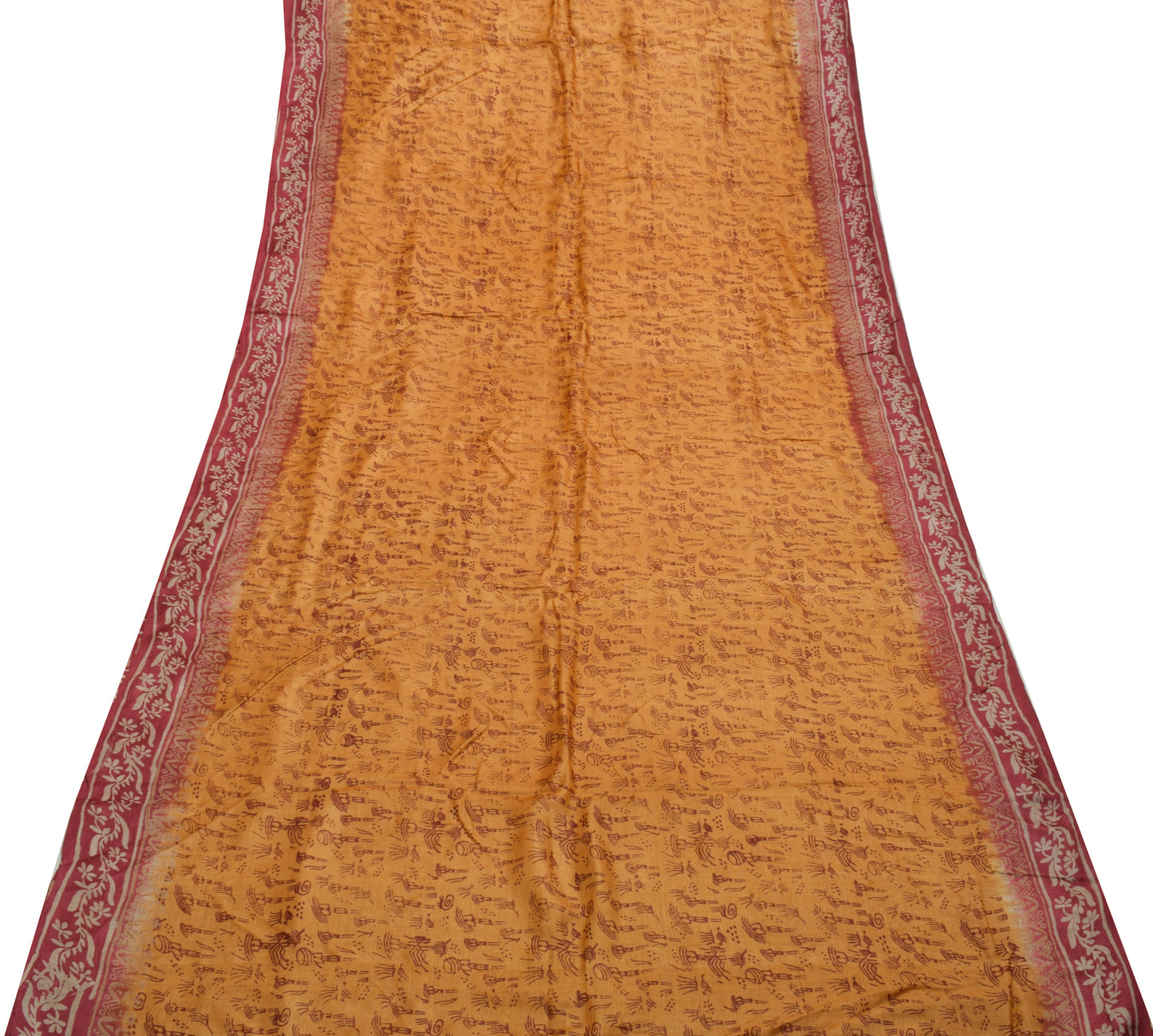 Sushila Vintage Brown Saree 100% Pure Silk Printed 5 Yard Soft Craft Fabric