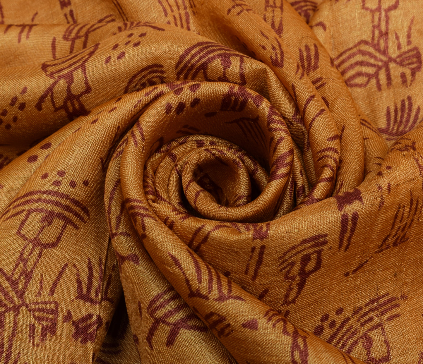 Sushila Vintage Brown Saree 100% Pure Silk Printed 5 Yard Soft Craft Fabric