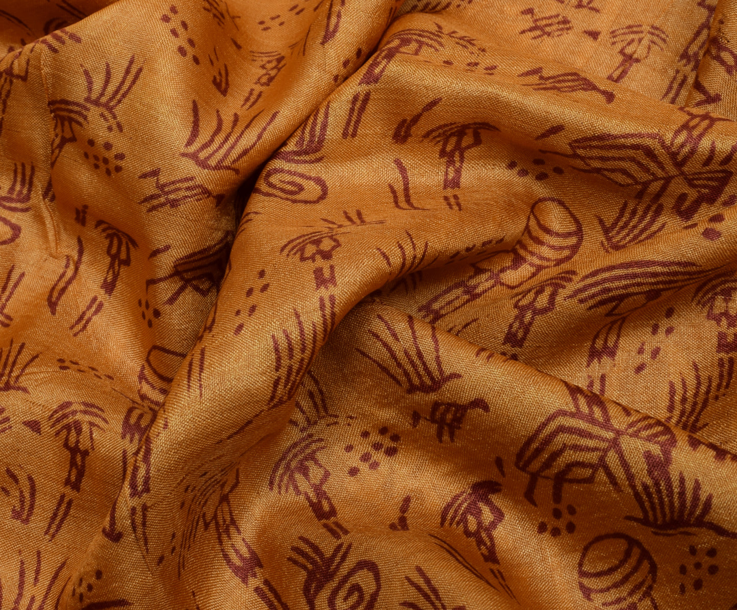 Sushila Vintage Brown Saree 100% Pure Silk Printed 5 Yard Soft Craft Fabric