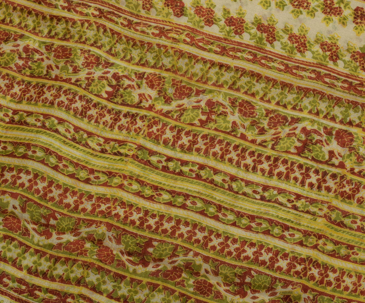 Sushila Vintage Cream Saree 100% Pure Silk Printed Floral Soft Craft Fabric