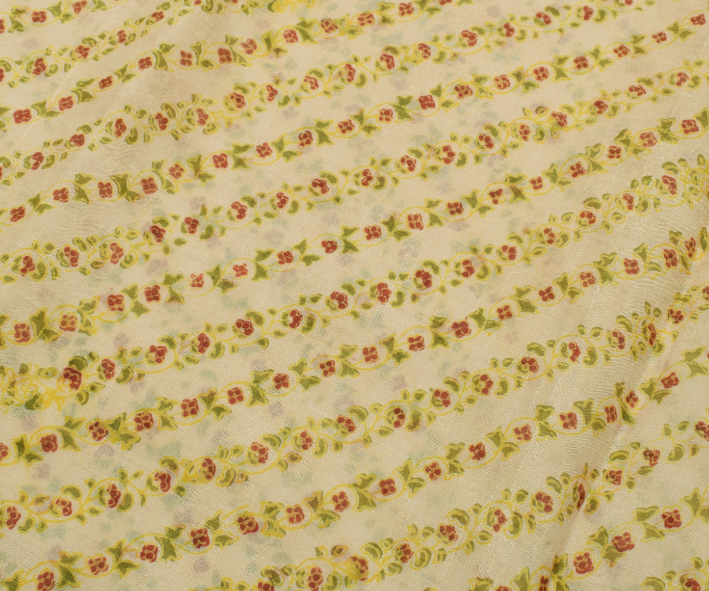 Sushila Vintage Cream Saree 100% Pure Silk Printed Floral Soft Craft Fabric
