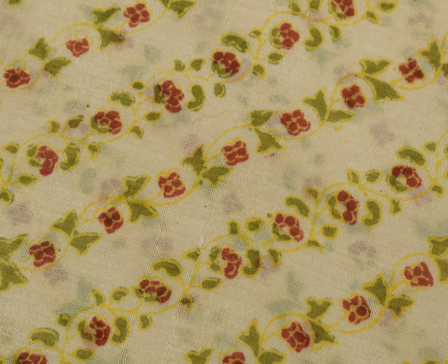Sushila Vintage Cream Saree 100% Pure Silk Printed Floral Soft Craft Fabric