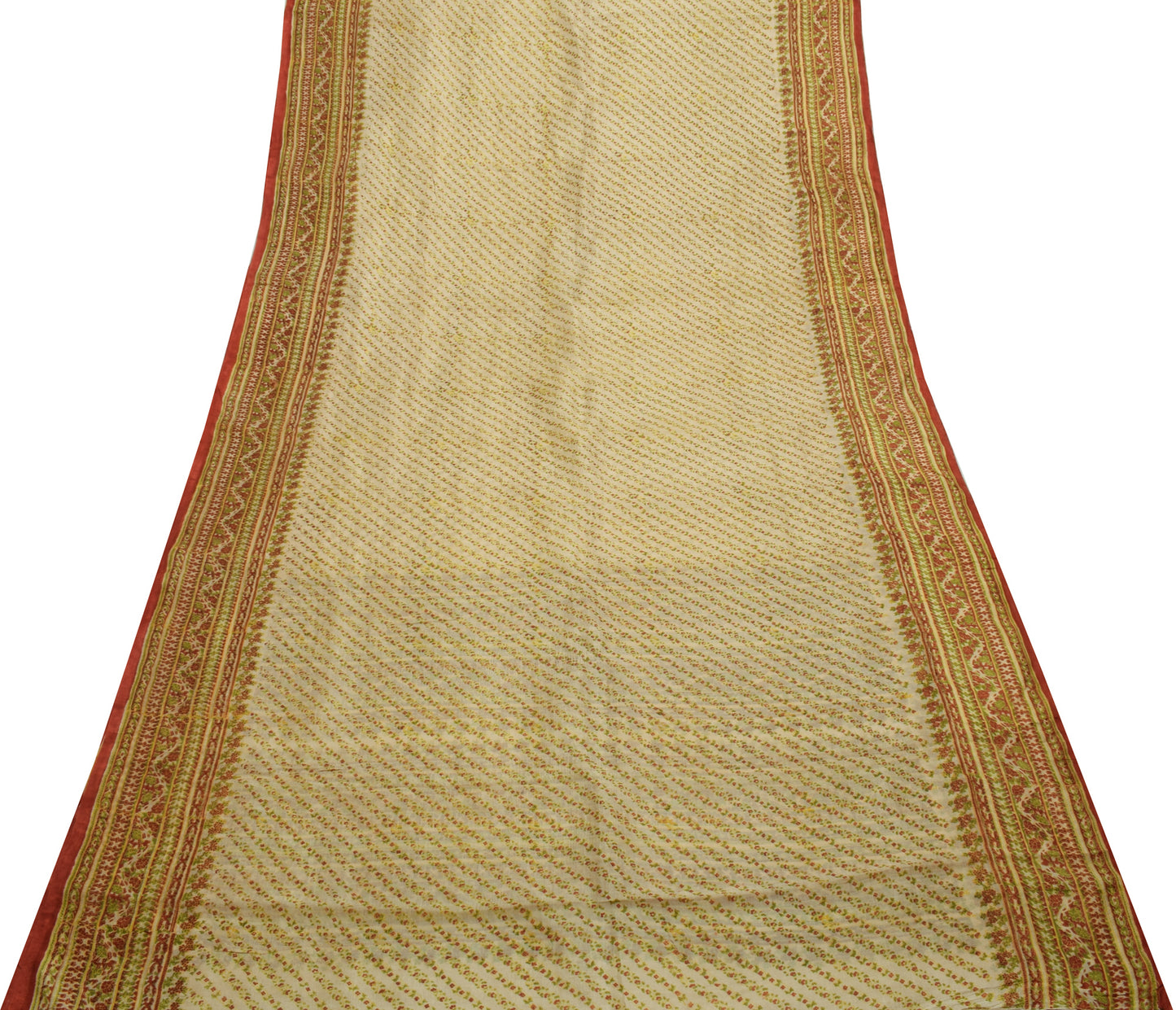 Sushila Vintage Cream Saree 100% Pure Silk Printed Floral Soft Craft Fabric
