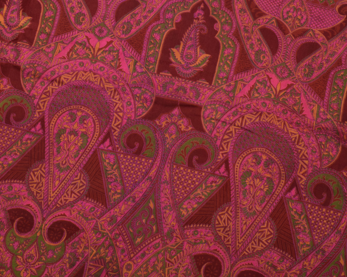 Sushila Vintage Maroon Saree 100% Pure Silk Printed 5 Yard Soft Craft Fabric