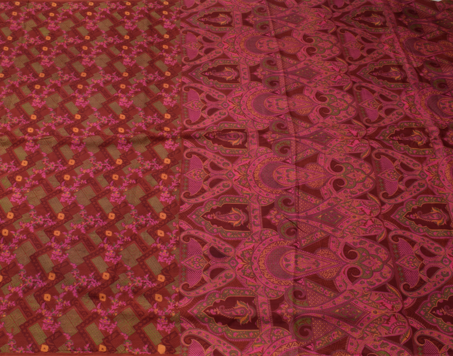 Sushila Vintage Maroon Saree 100% Pure Silk Printed 5 Yard Soft Craft Fabric
