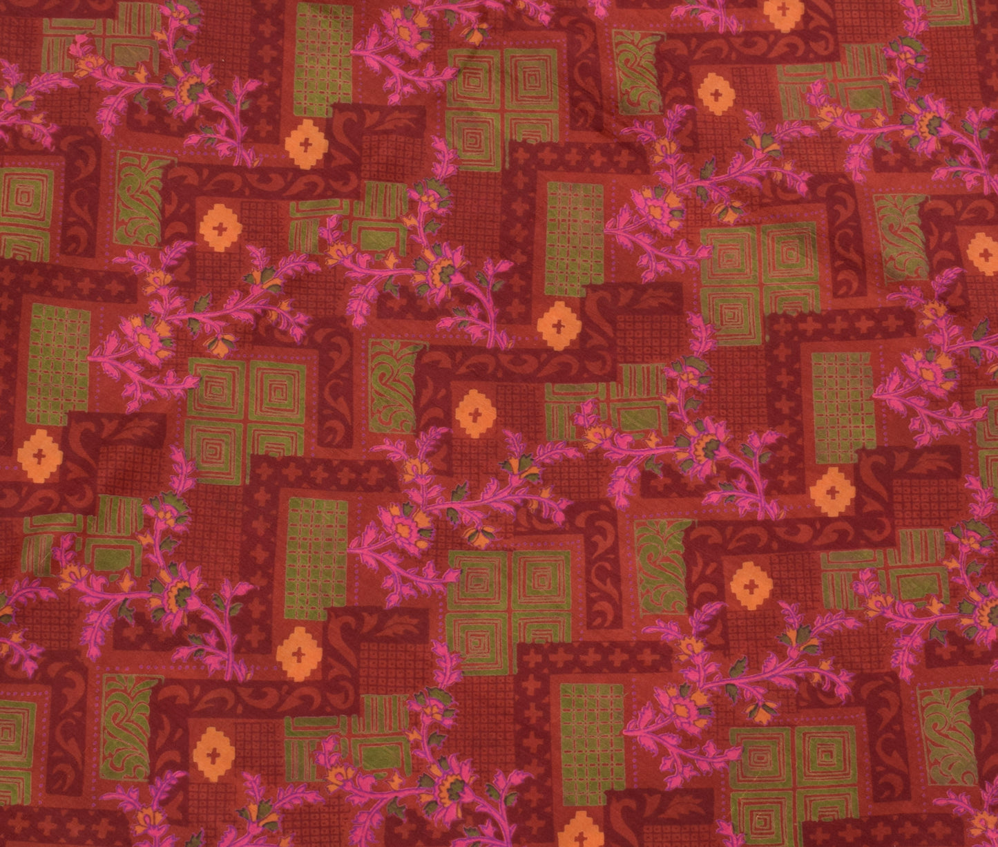 Sushila Vintage Maroon Saree 100% Pure Silk Printed 5 Yard Soft Craft Fabric