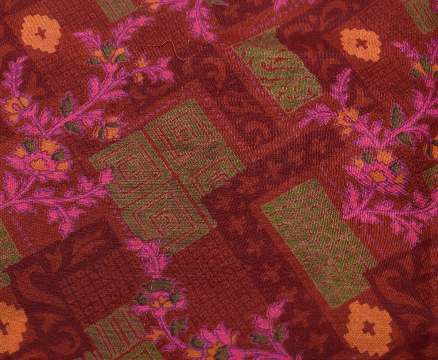 Sushila Vintage Maroon Saree 100% Pure Silk Printed 5 Yard Soft Craft Fabric
