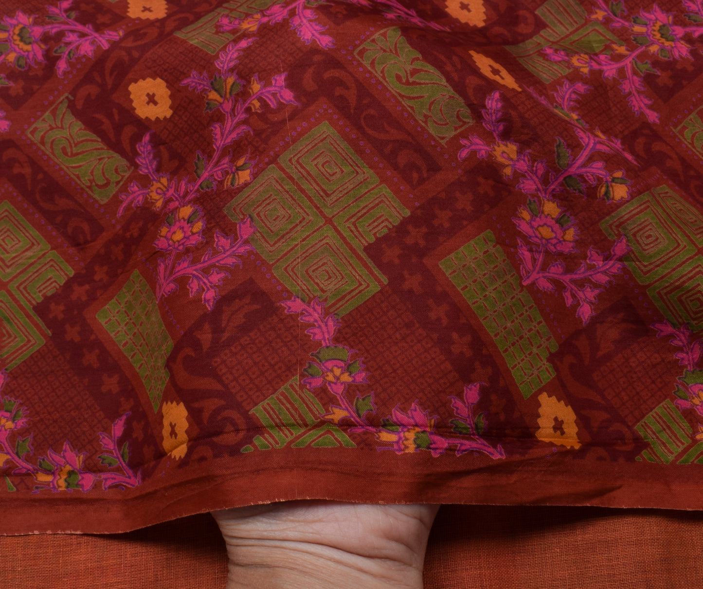 Sushila Vintage Maroon Saree 100% Pure Silk Printed 5 Yard Soft Craft Fabric