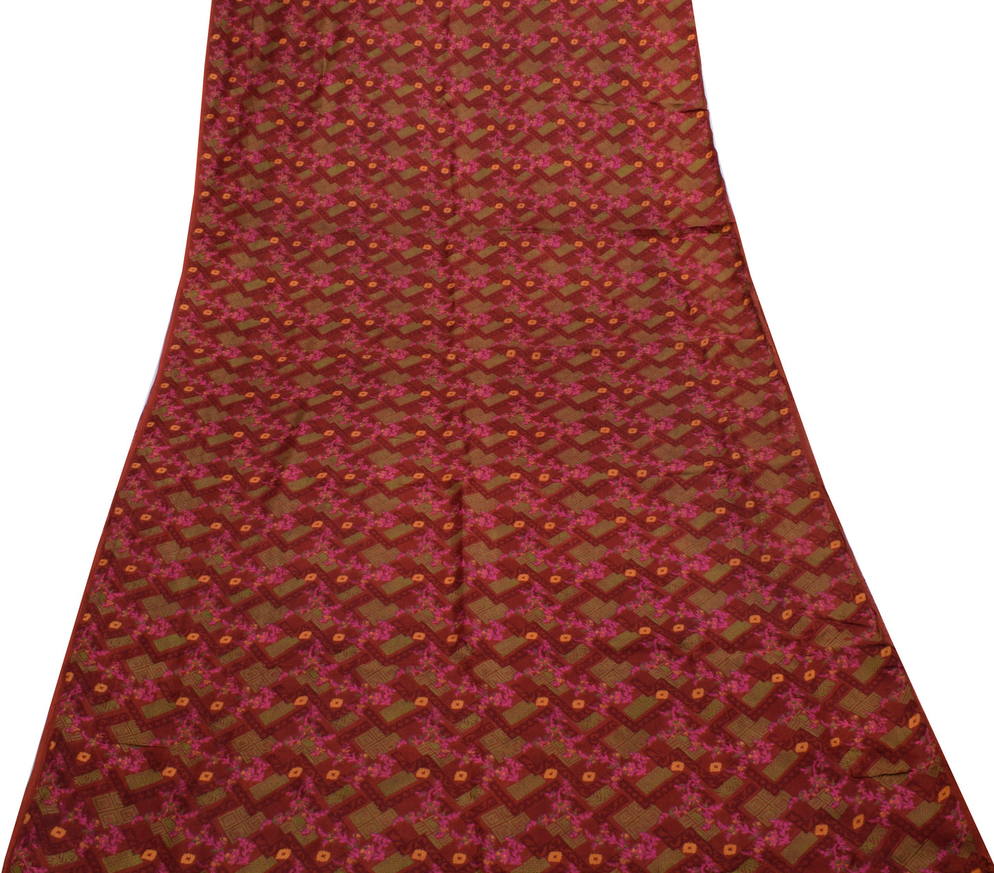 Sushila Vintage Maroon Saree 100% Pure Silk Printed 5 Yard Soft Craft Fabric