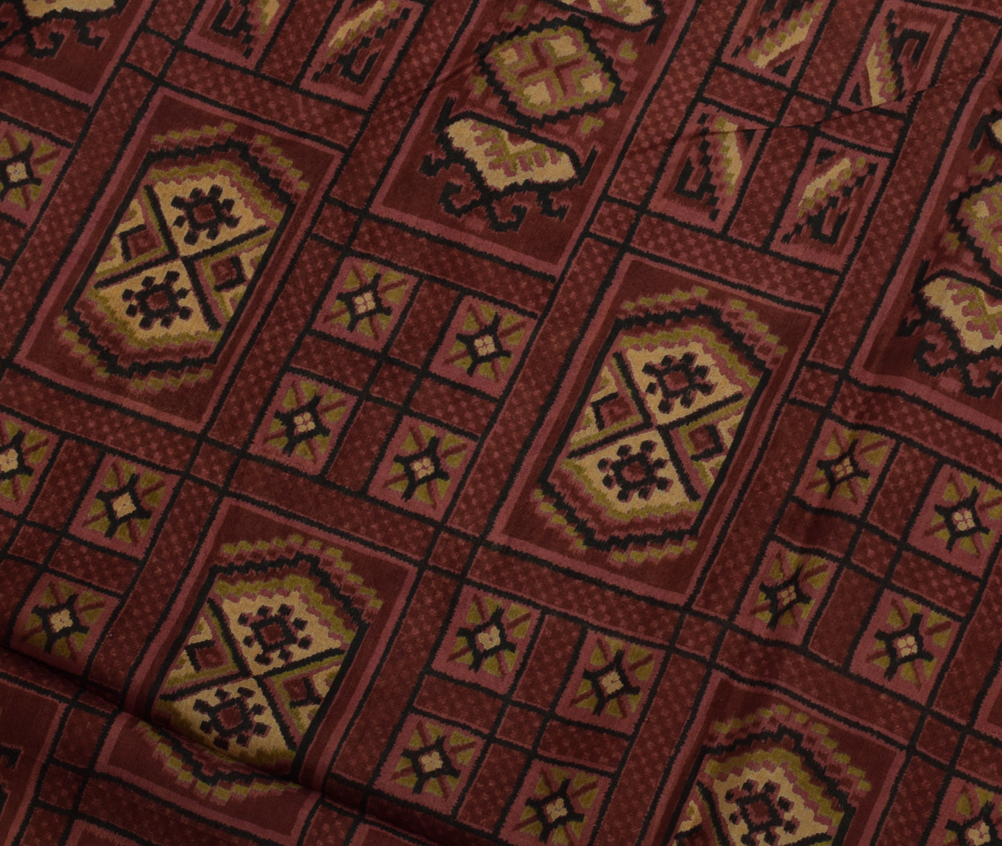 Sushila Vintage Indian Brown Saree 100% Pure Silk Printed Soft Craft Fabric
