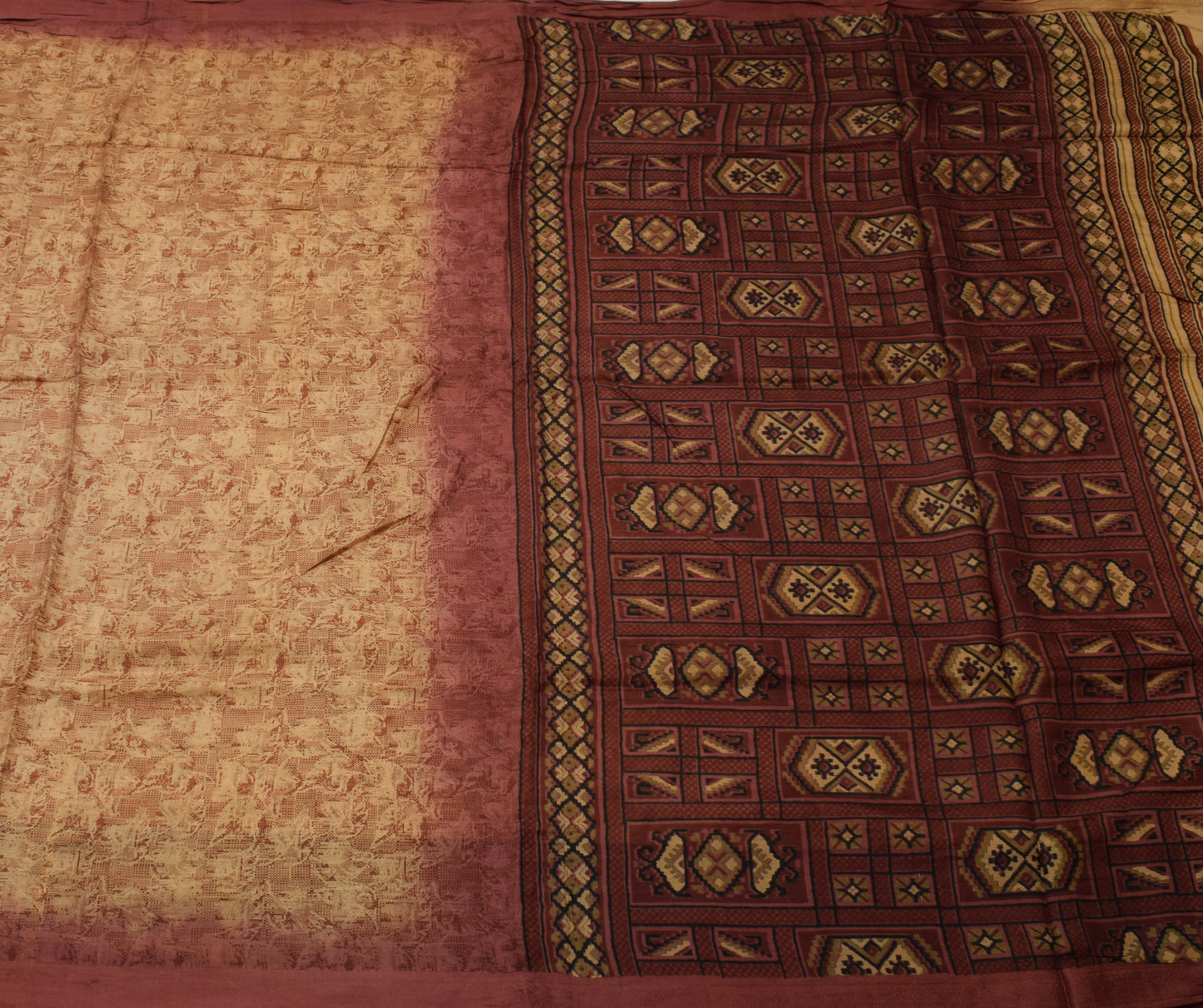 Sushila Vintage Indian Brown Saree 100% Pure Silk Printed Soft Craft Fabric