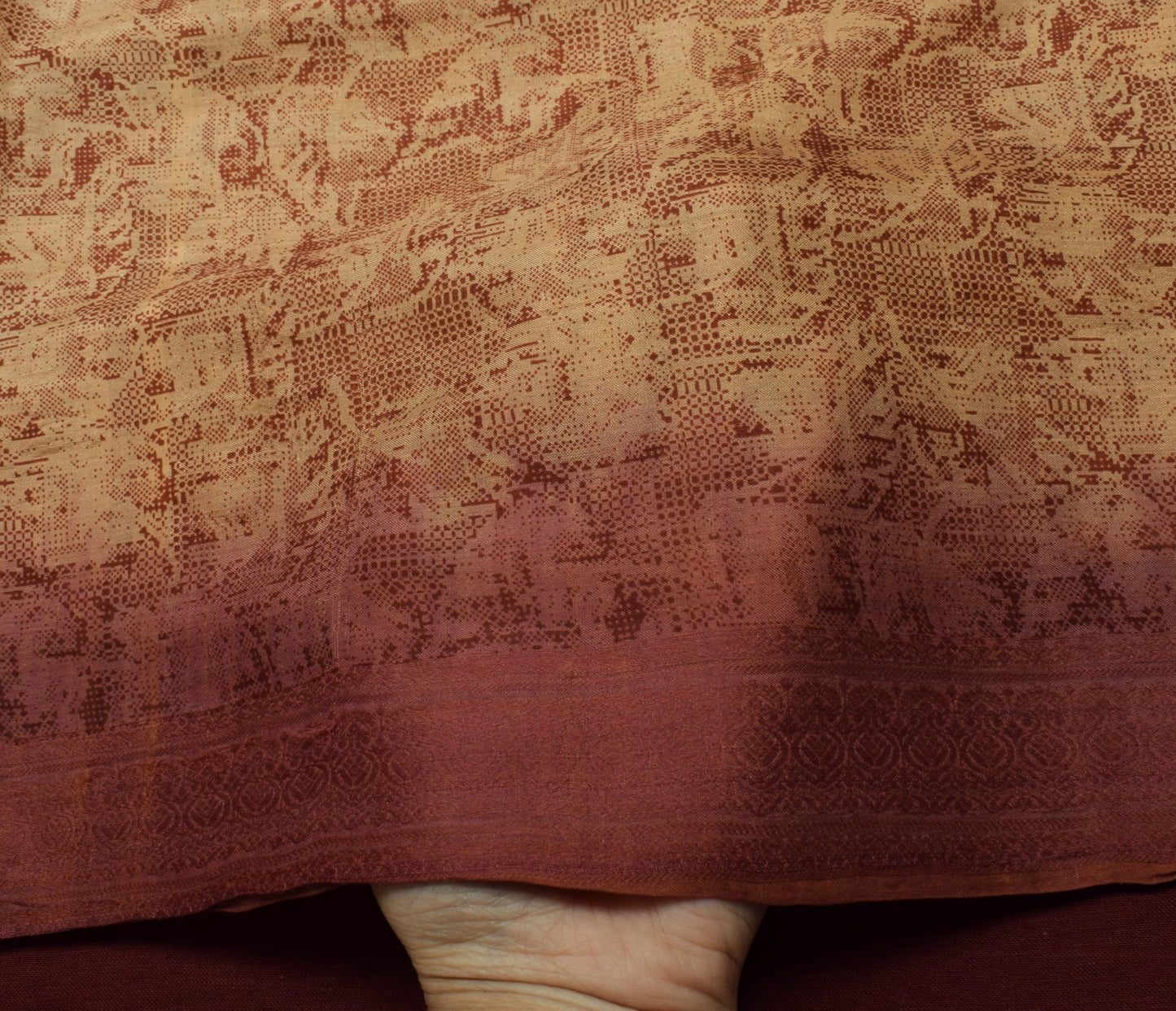 Sushila Vintage Indian Brown Saree 100% Pure Silk Printed Soft Craft Fabric