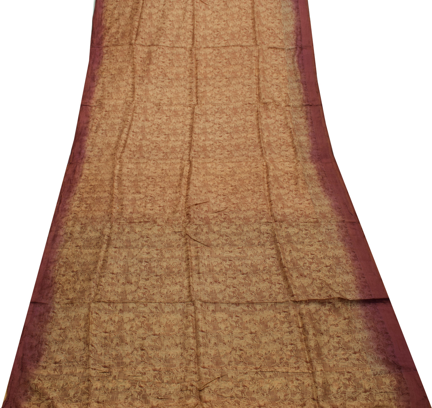 Sushila Vintage Indian Brown Saree 100% Pure Silk Printed Soft Craft Fabric