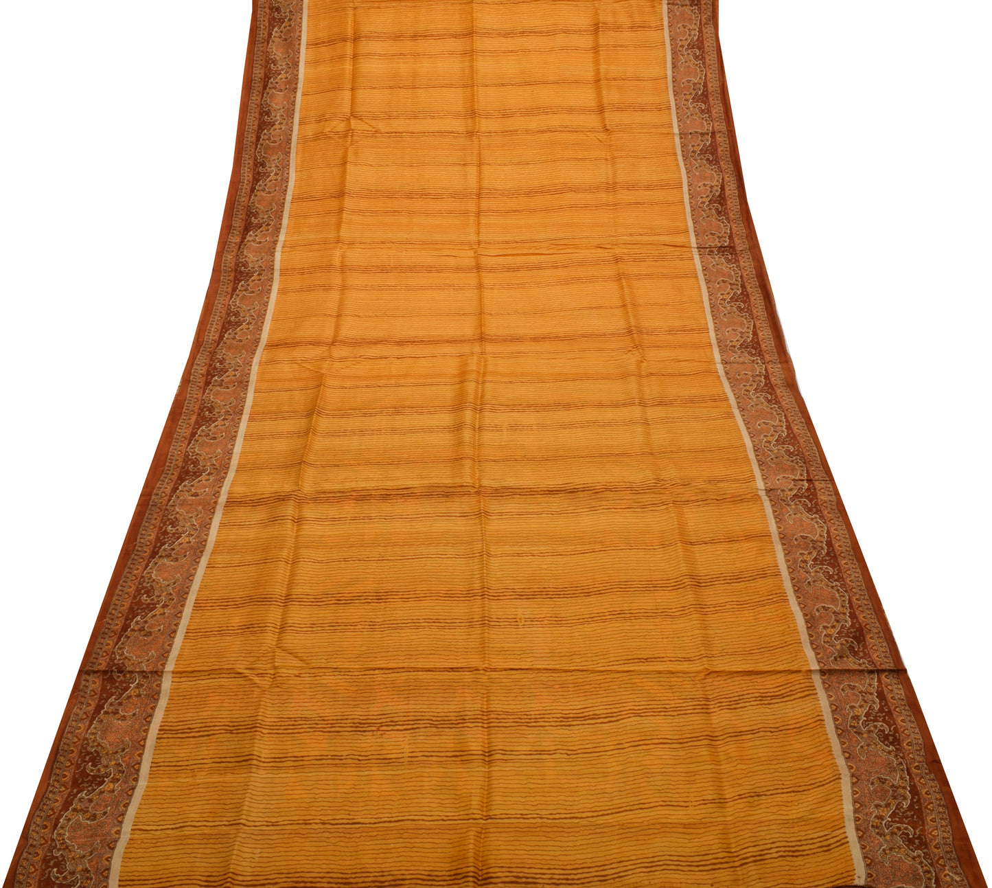 Sushila Vintage Mustard Saree 100% Pure Silk Printed 5 Yard Soft Craft Fabric