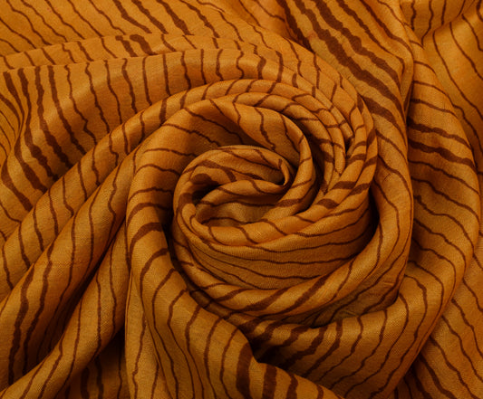 Sushila Vintage Mustard Saree 100% Pure Silk Printed 5 Yard Soft Craft Fabric