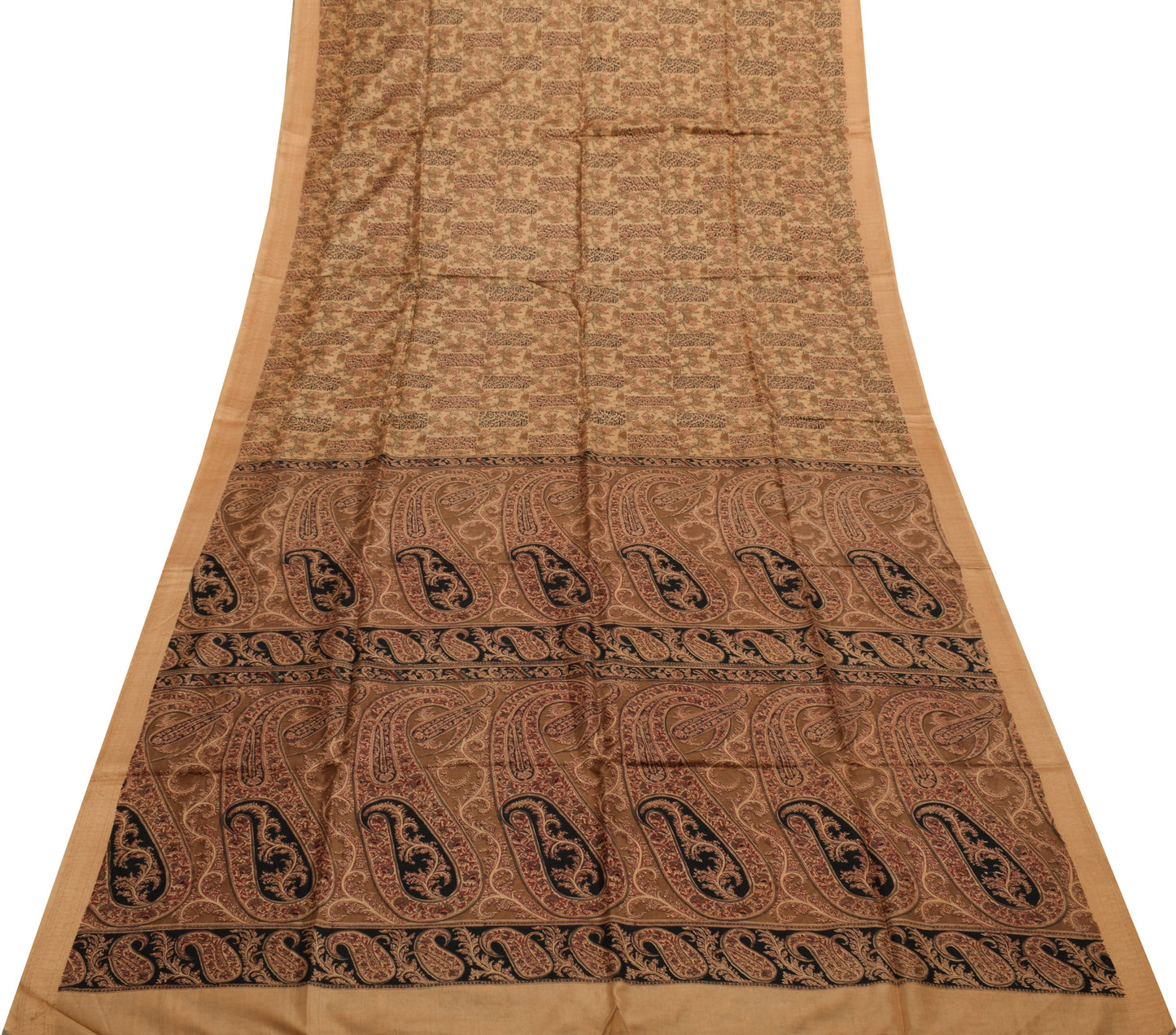 Sushila Vintage Light Brown Saree Pure Silk Printed Floral Soft Craft Fabric