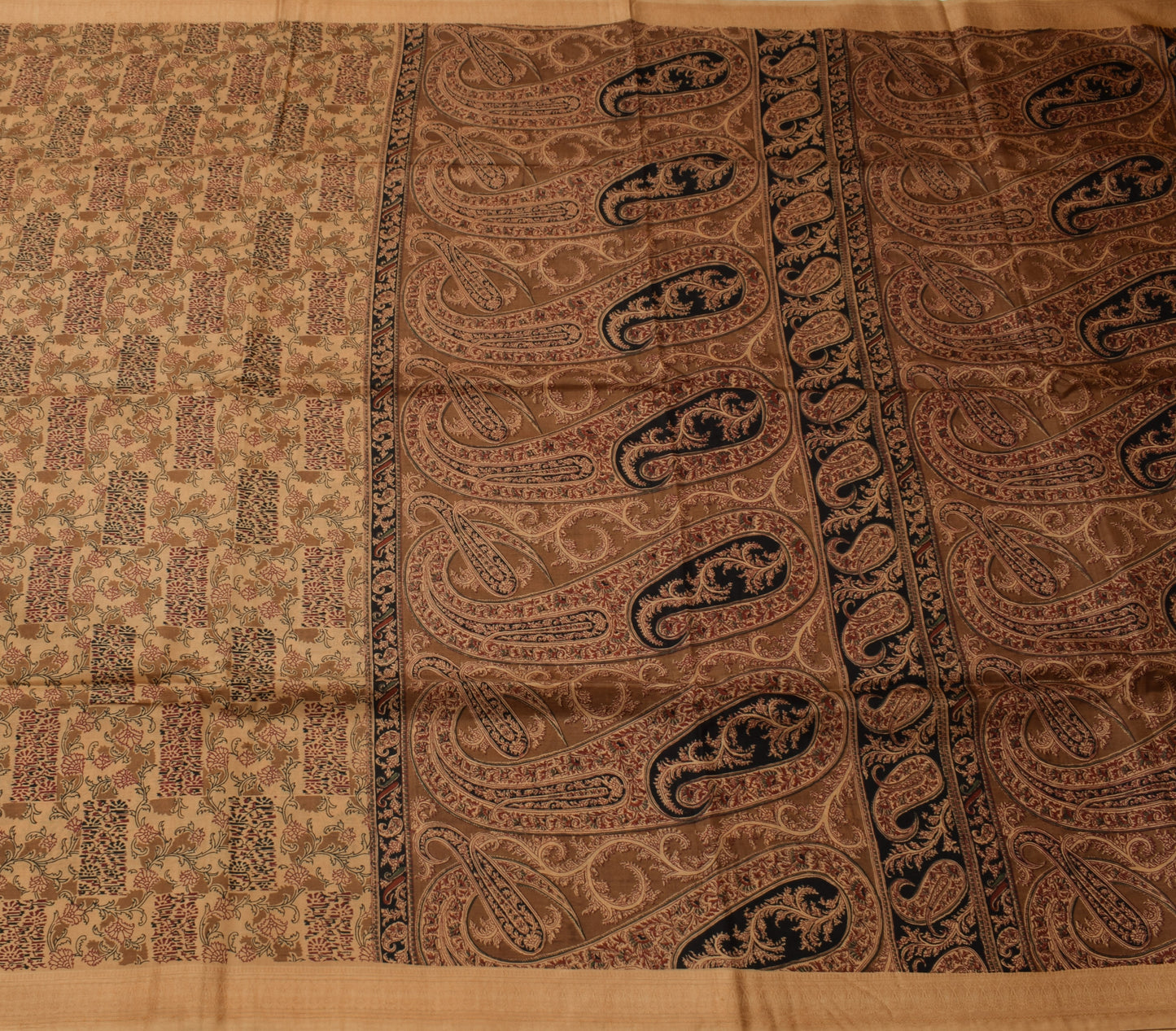 Sushila Vintage Light Brown Saree Pure Silk Printed Floral Soft Craft Fabric