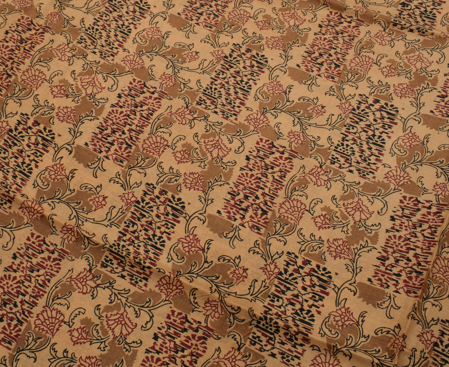 Sushila Vintage Light Brown Saree Pure Silk Printed Floral Soft Craft Fabric