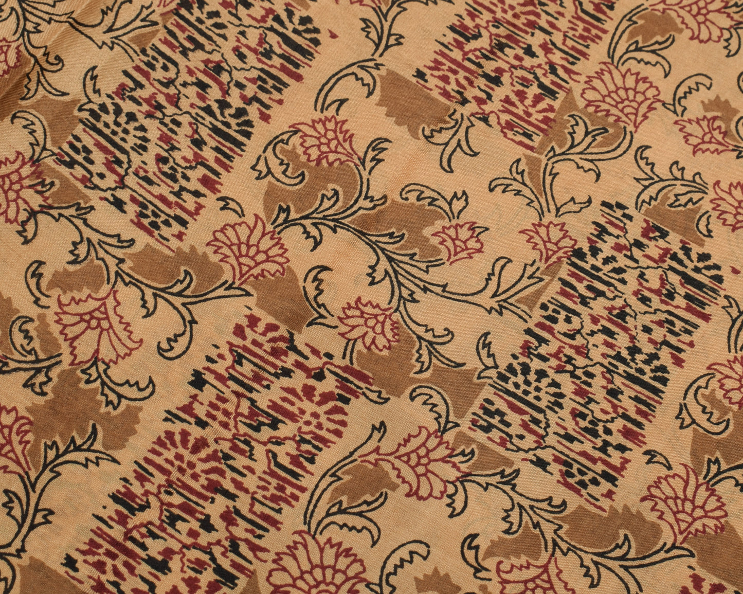 Sushila Vintage Light Brown Saree Pure Silk Printed Floral Soft Craft Fabric